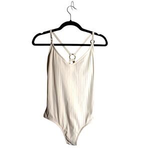 Kona Sol Beige Rib Knit One Piece Swimsuit sz M NWOT
